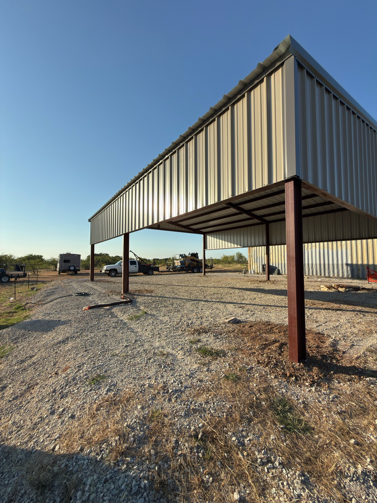 Open steel carport and RV cover in North Texas